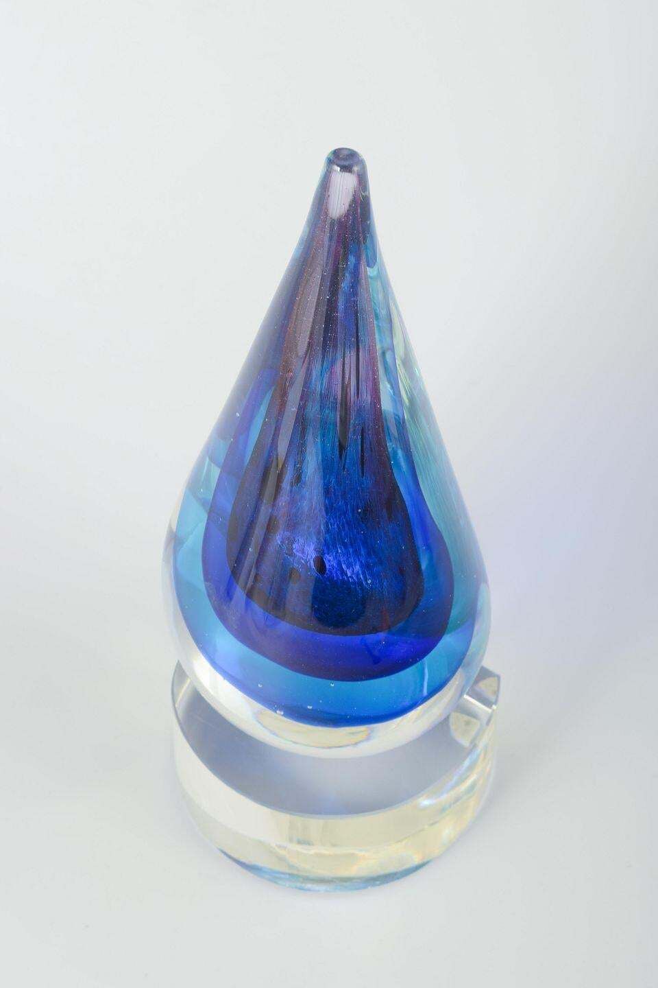 Murano Drop Shaped Sculpture In Clear And Blue Violet Art Glass. 1970s. photo furniture