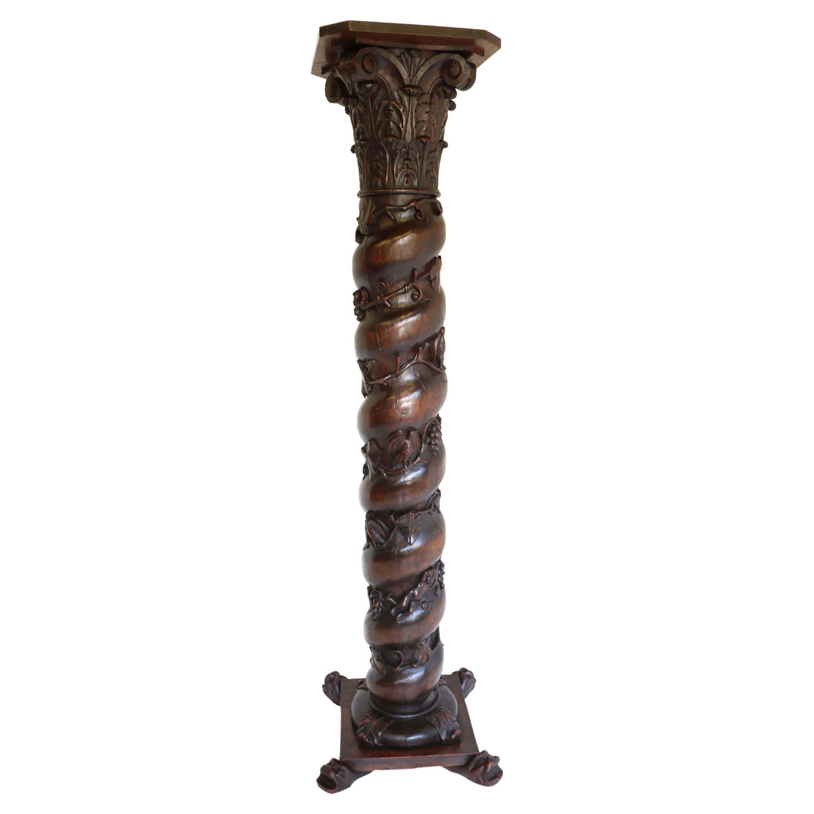 Colonne / piédestal d'époque Renaissance en chêne massif, XIXe siècle, style Black Forest