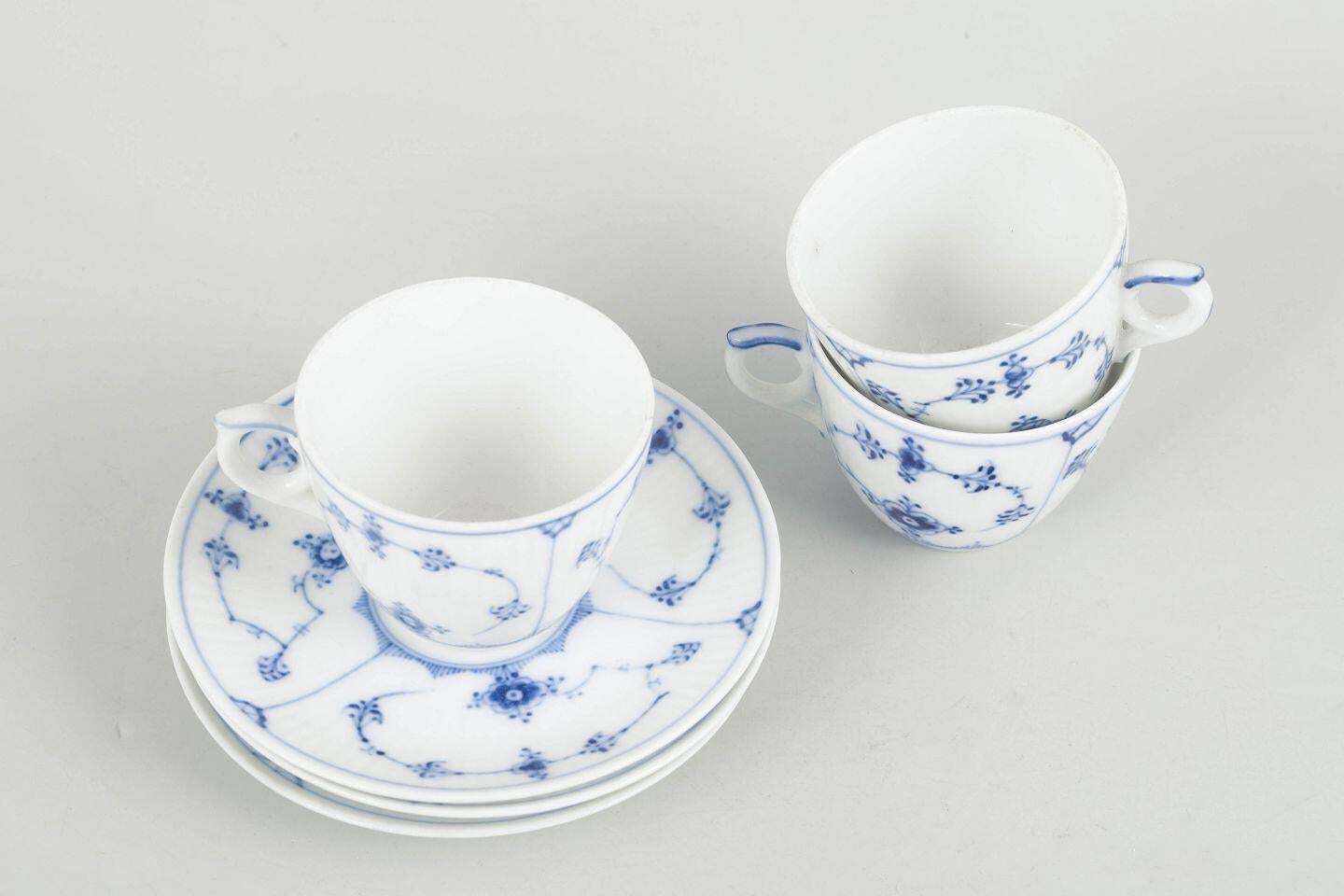 Royal Copenhagen Blue Fluted Plain. Three Coffee Cups With Saucers. Early 20th C photo furniture