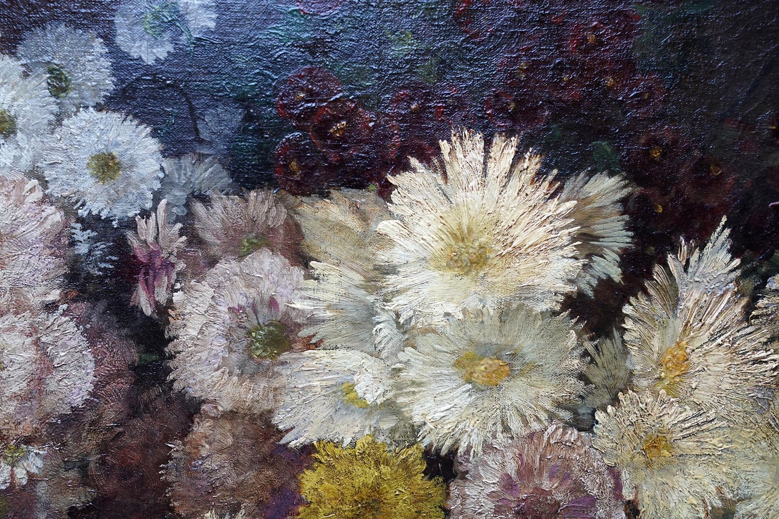 Yellow Chrysanthemums In Vase   French 19thc Floral Still Life Art Oil Painting photo buy