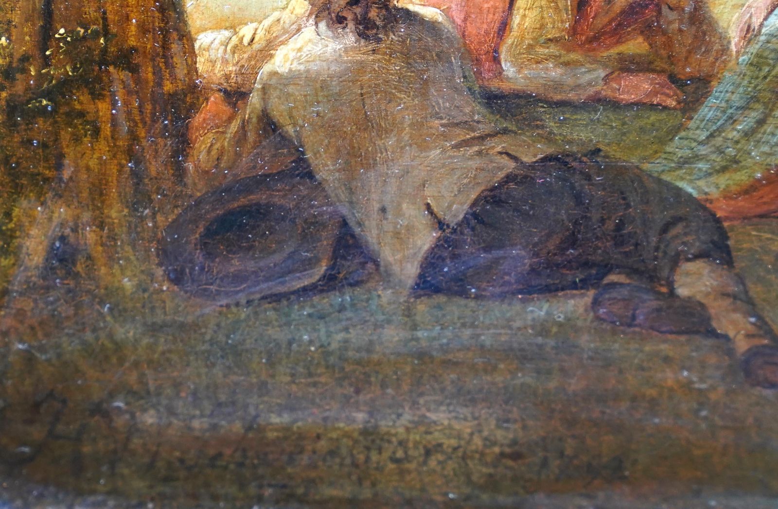 Art Figures And Haycart In A Landscape   Figurative Old Master Art Oil Painting photo
