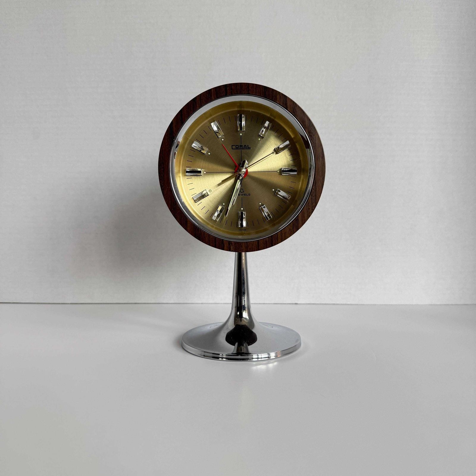 1970s Coral Space Age Tulip Pedestal Clock Mid Century Modern Japanese Alarm Clock photo furniture
