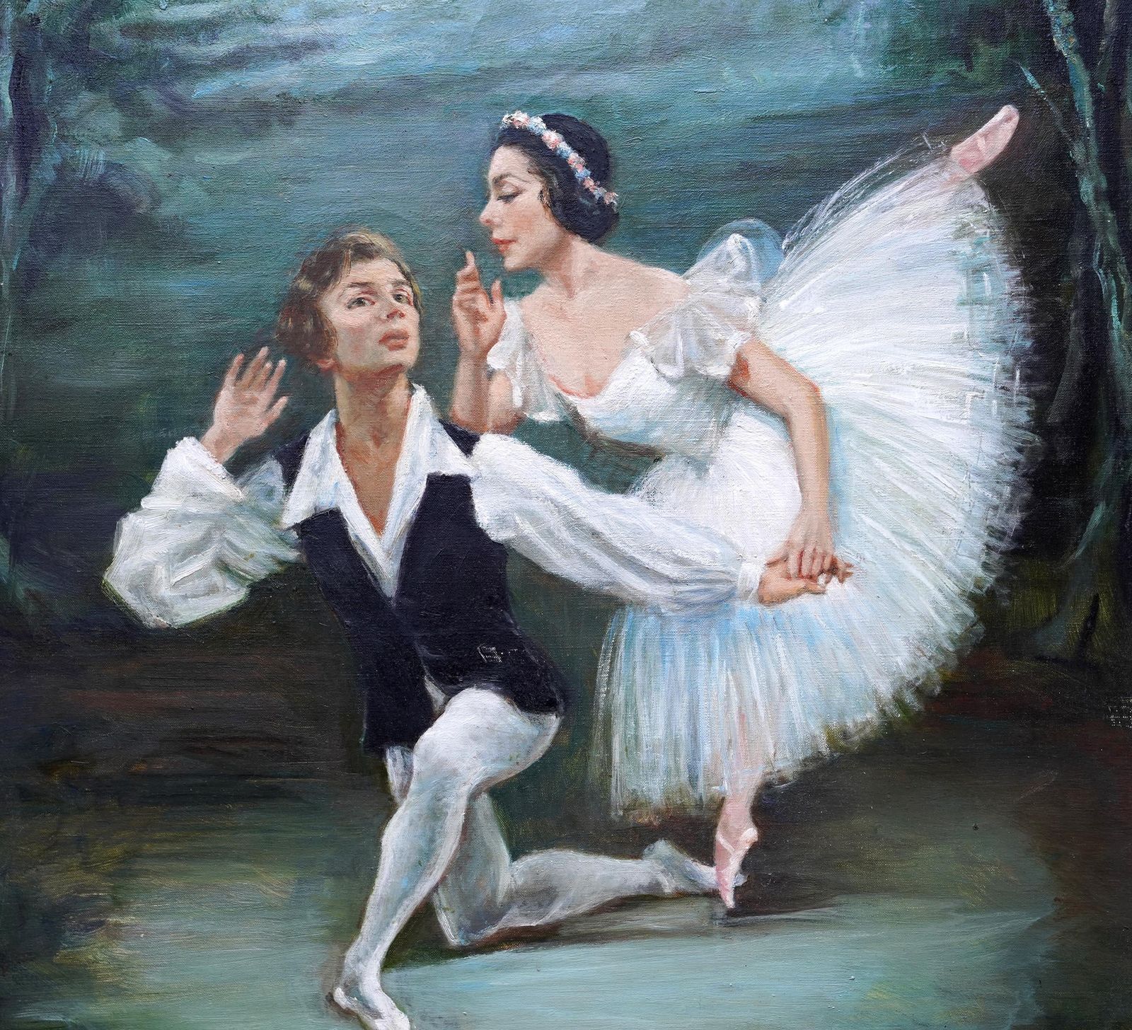 Fonteyn And Nureyev, Les Sylphides   British 1960's Ballet Art Oil Painting photo for sale