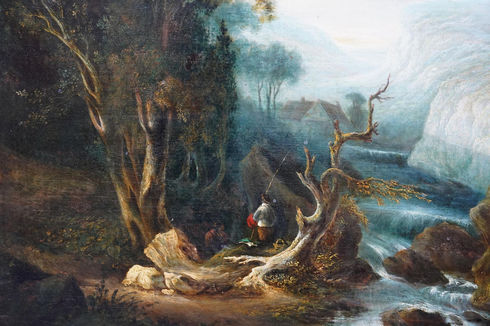 Fishing In A Landscape   British Old Master Art Landscape Oil Painting photo for sale