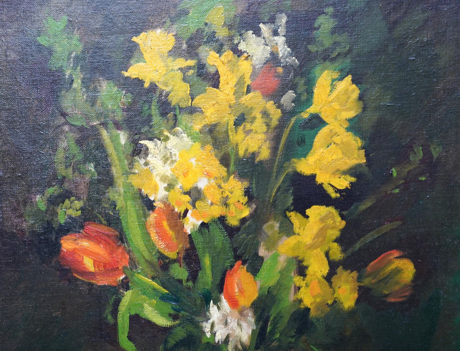 Spring Flowers In Vase   British Forties Exh. Art Floral Still Life Oil Painting photo Art
