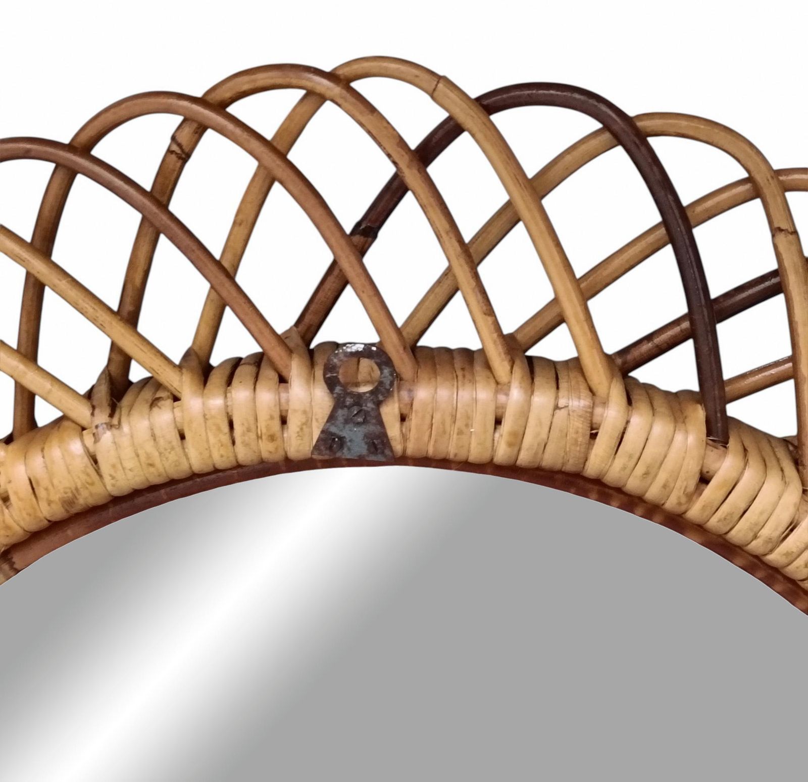 Franco Albini Style Specchio Da Parete Ovale In Rattan, Italia 1960s photo buy
