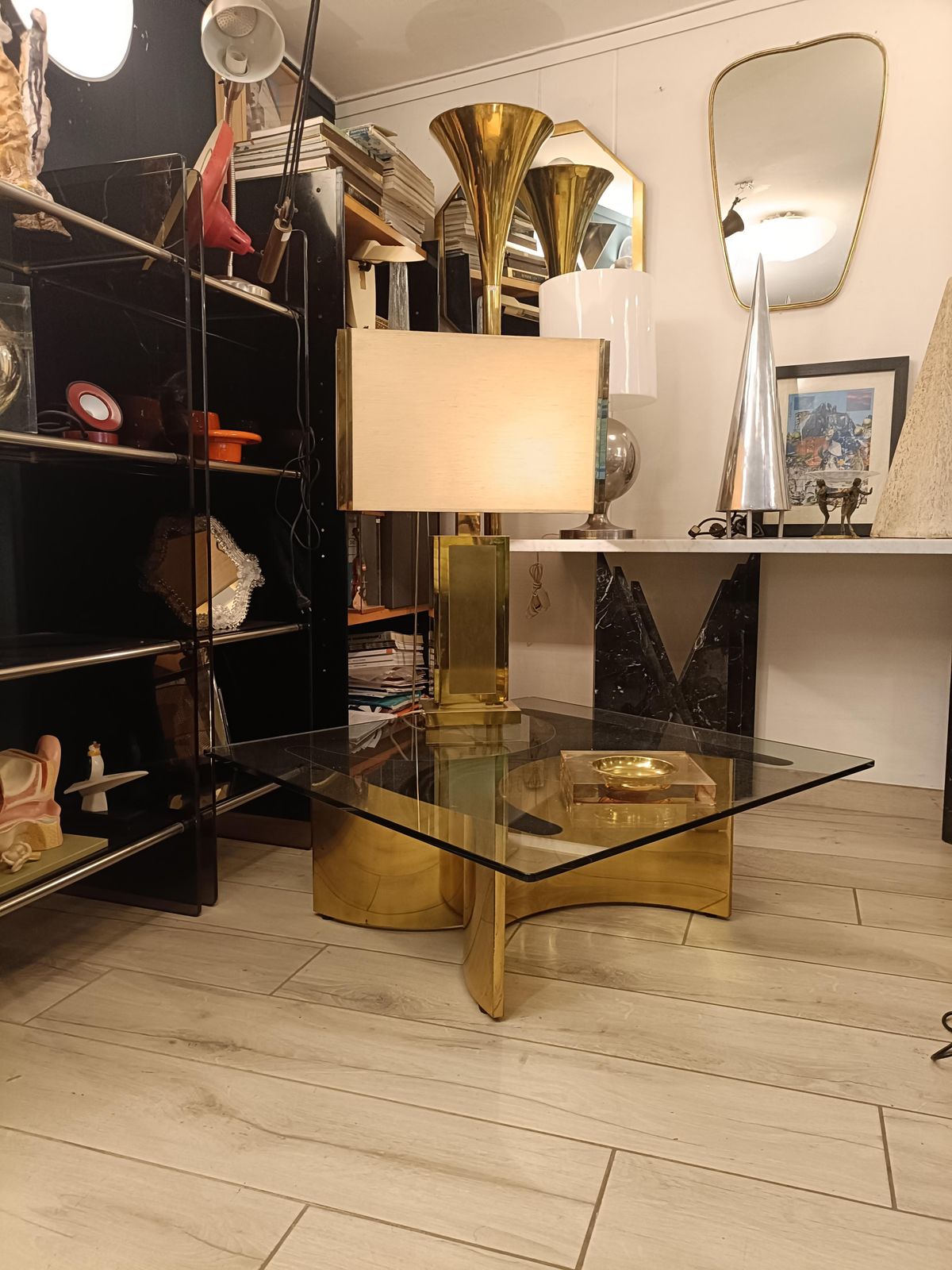 Giuseppe Raimondi For Cristal Art Brass Coffee Table With Glass Top, 1970s photo for sale