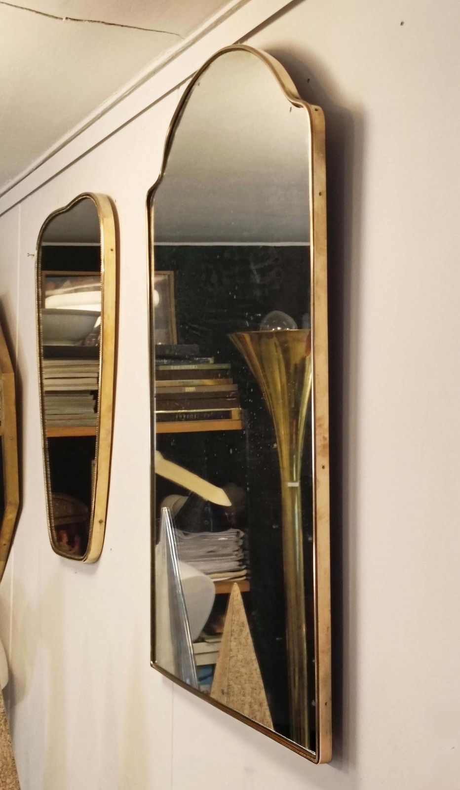 Shaped Brass Wall Mirror, Italy 1950s photo Home Decor