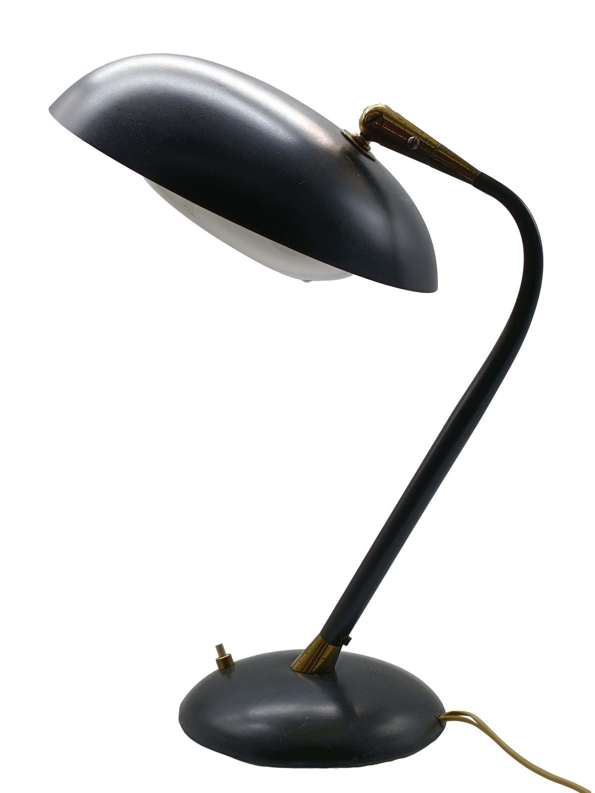 Oscar Torlasco Style Black Metal Table Lamp With Brass Details photo for sale