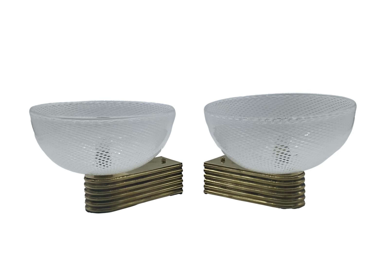 Paolo Venini Pair Of Murano Glass Wall Lamps "Reticello, 1930s photo furniture