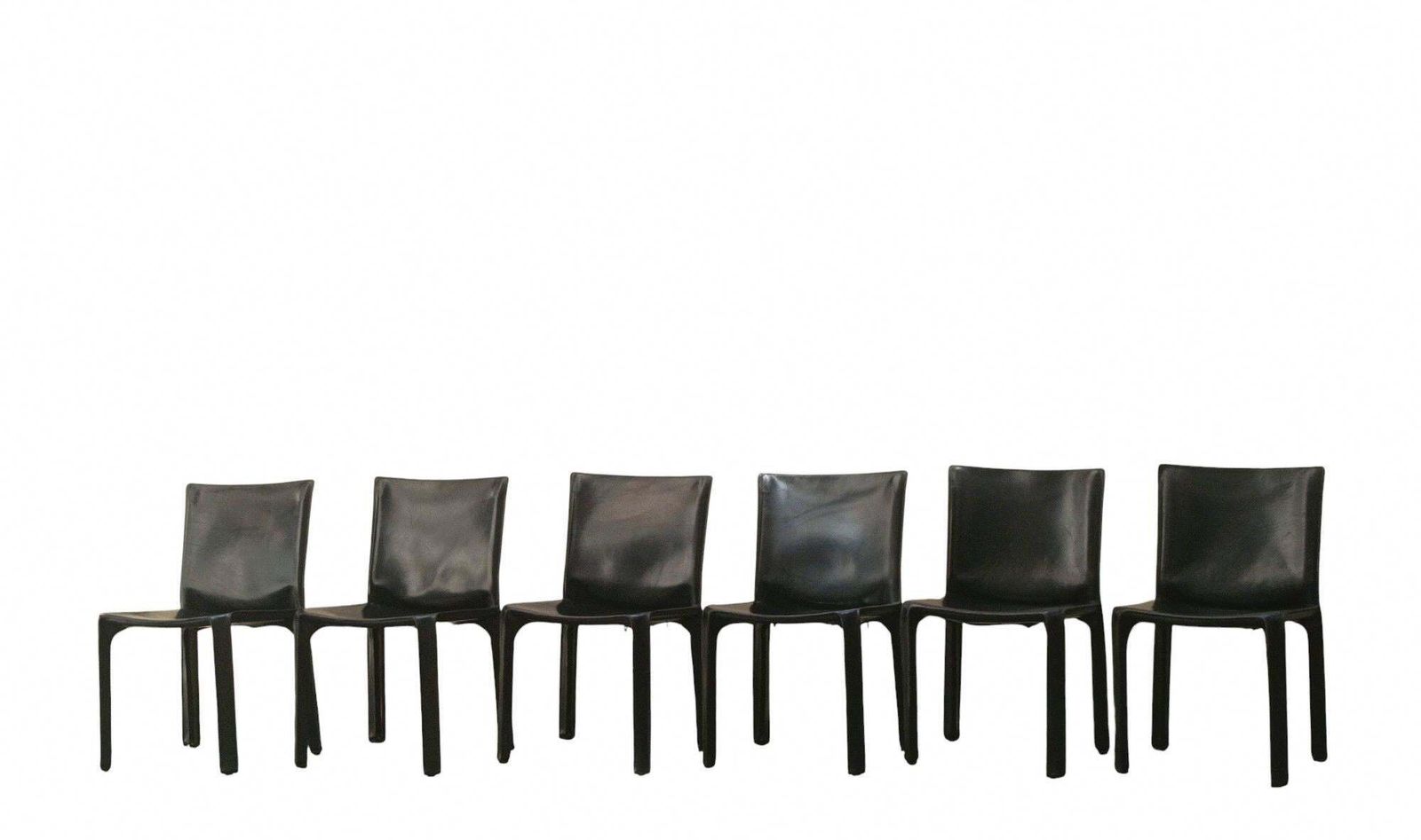 Mario Bellini For Cassina Set Of 6 Chairs "Cab T4" In Black Leather, Italy 1970s photo for sale