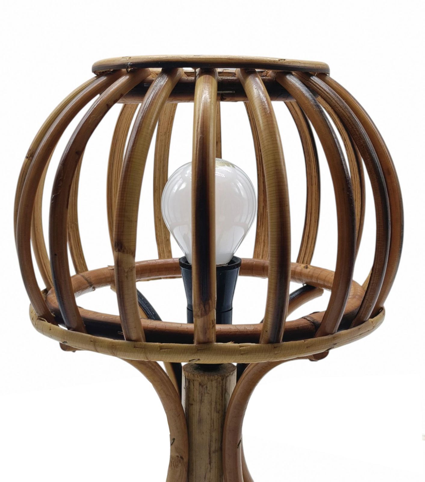 Louis Sognot Style Pair Of Rattan And Bambu' Table Lamps, Italy 1960s photo Lighting