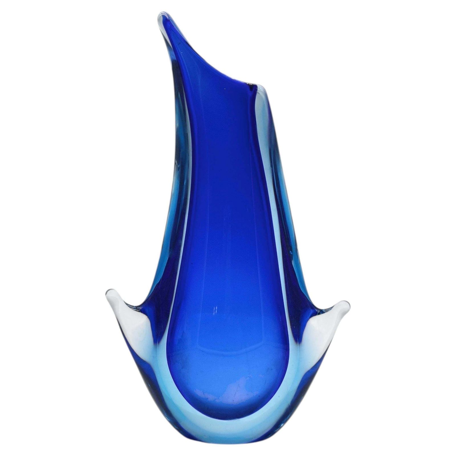 Flavio Poli For Seguso Submerged Cobalt Blue Murano Glass Vase, Italy 1960s