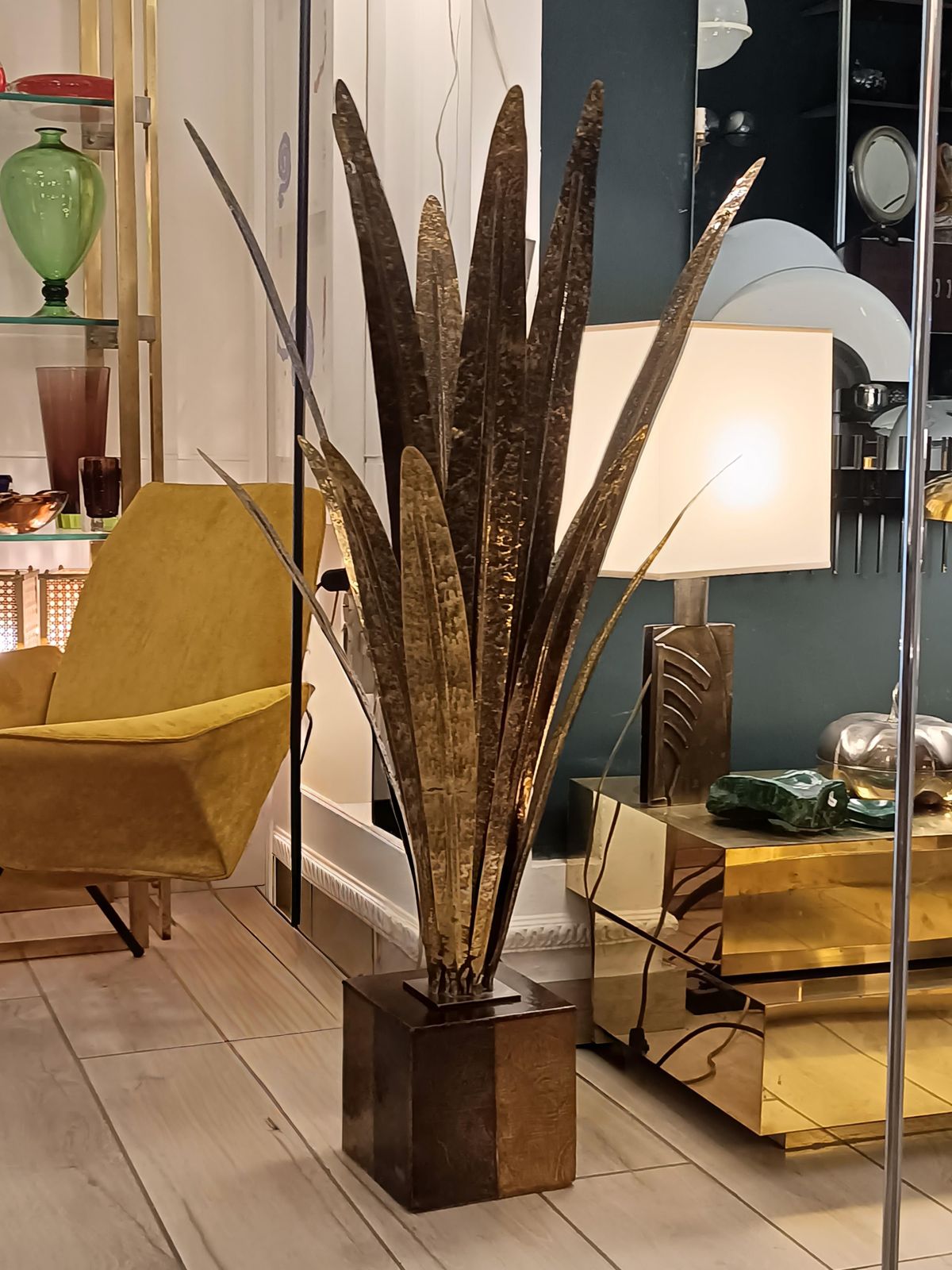 Tommaso Barbi Style Floor/Table Lamp In The Shape Of A Golden Palm, Italy 1960s photo for sale