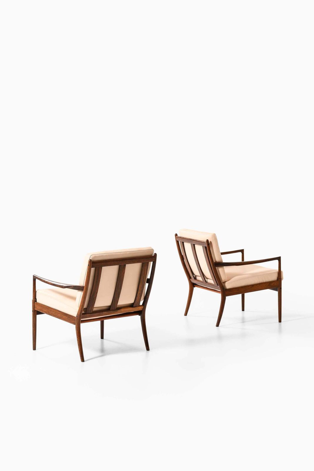 photo for sale Pair Of Samsö Easy Chairs In Rosewood & Leather By Ib Kofod Larsen, 1950s