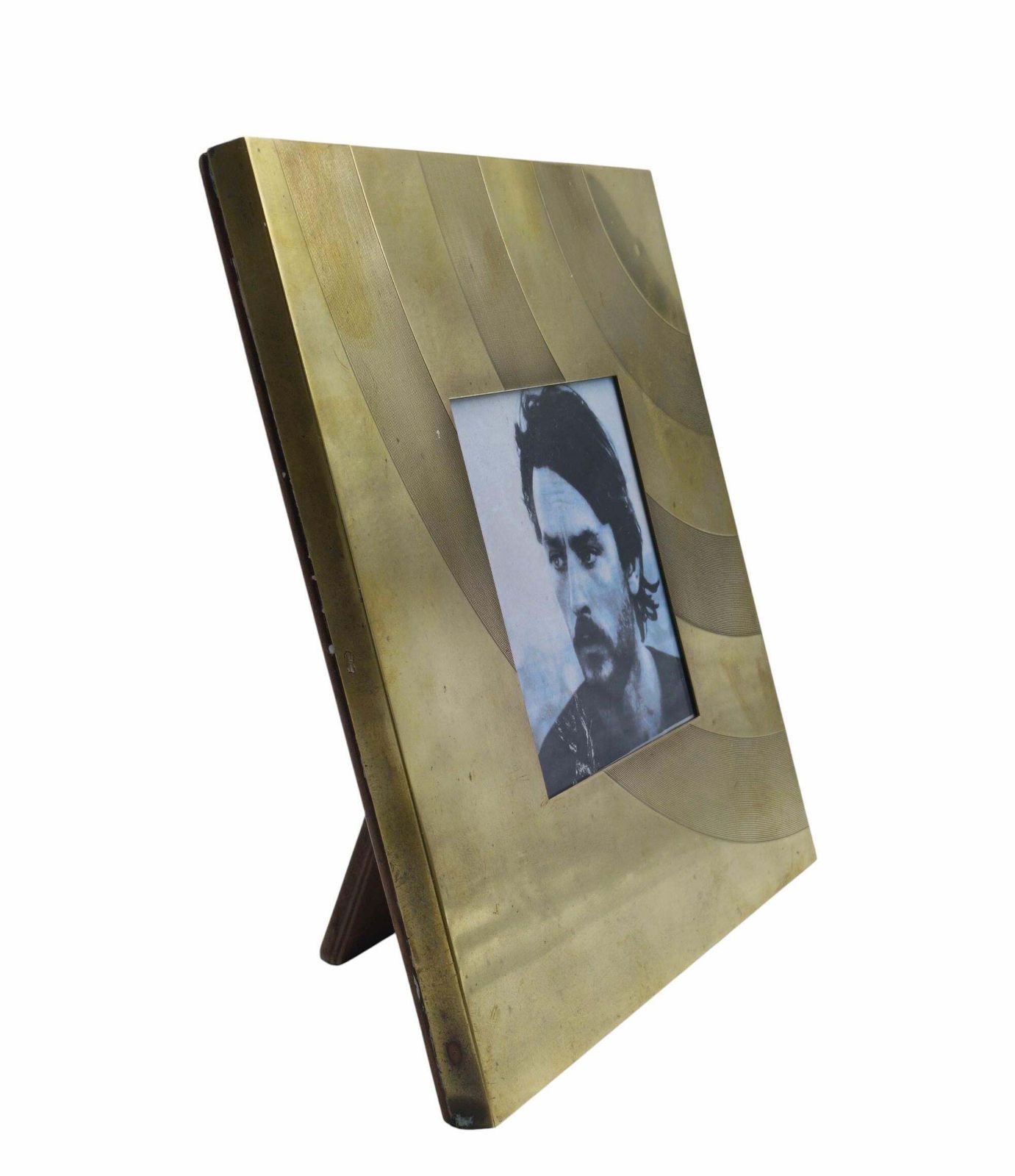 Brass Square Photo Frame With Geometric Engravings, Italy 1970s photo furniture