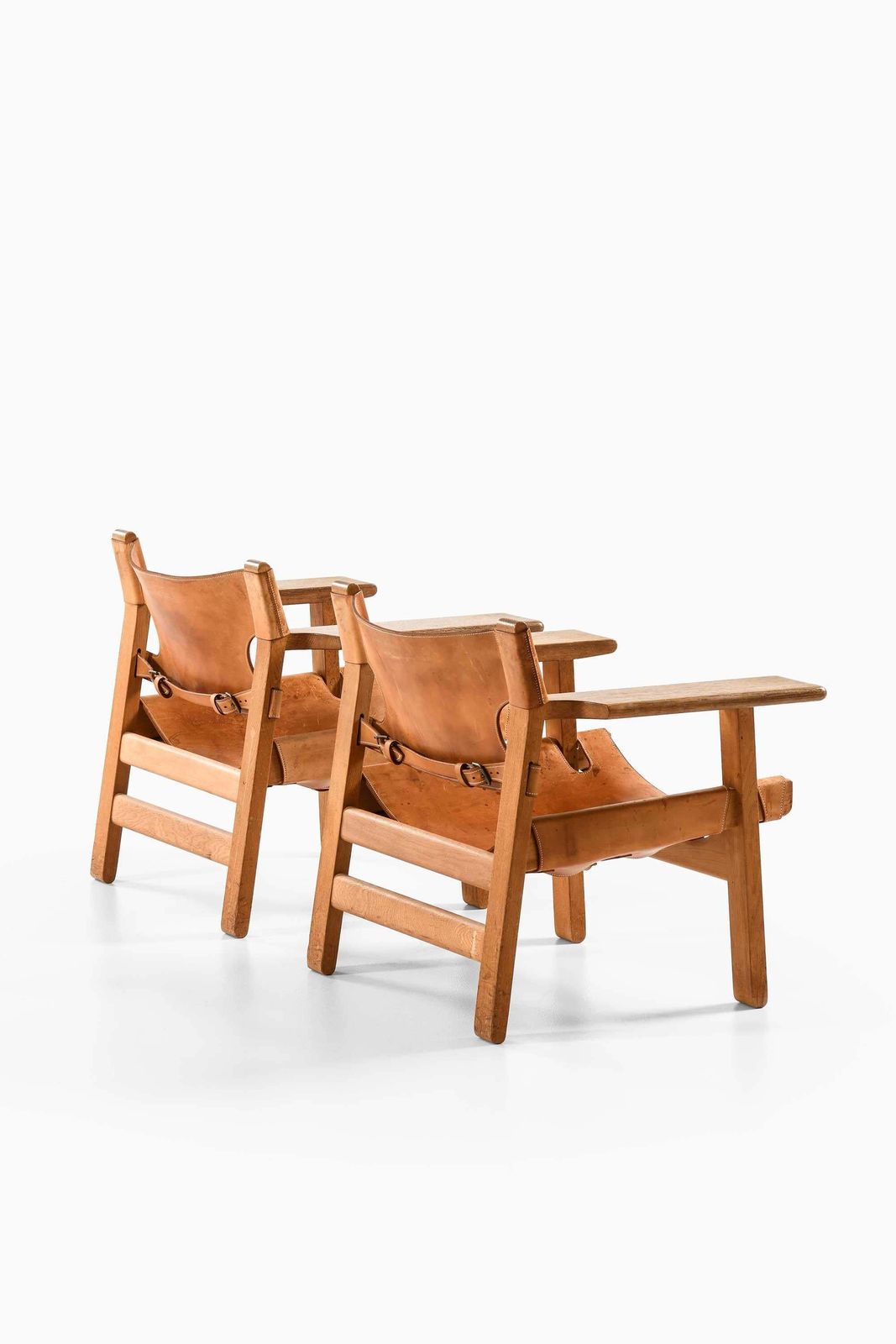 Pair Of Spanish Chairs In Leather & Oak By Børge Mogensen, 1950s photo buy