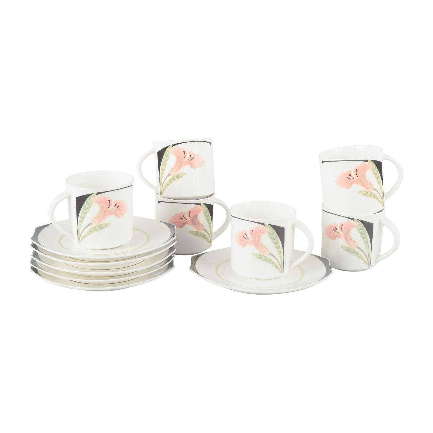 Villeroy & Boch. Six tasses en porcelaine « Iris » avec soucoupes. Années 1980