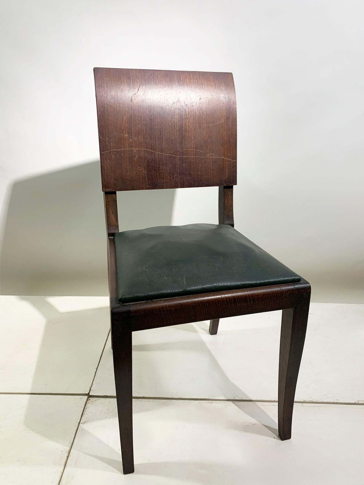Set Of 4 Art Deco Wooden Dining Chairs With Dark Green Leather Seats, 1930's photo furniture