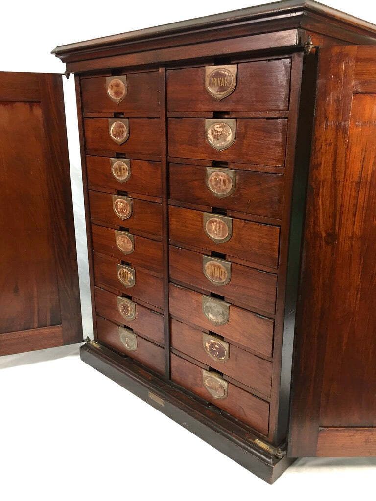 photo furniture Antique Wooden Amberg's Patent Filing Cabinet Letter File Storage Chest With Key