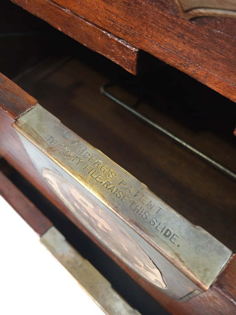 photo for sale Antique Wooden Amberg's Patent Filing Cabinet Letter File Storage Chest With Key