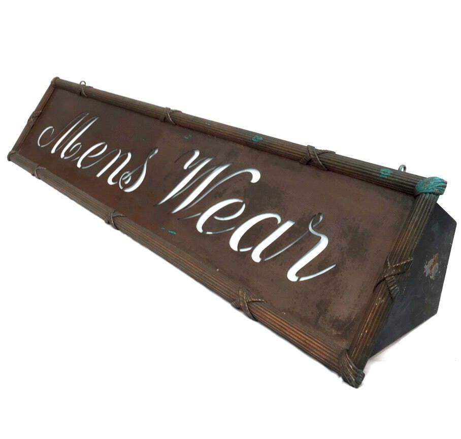 photo furniture Antique Advertising   Art Deco Copper Lightbox Mens Wear Haberdashery Shop Sign