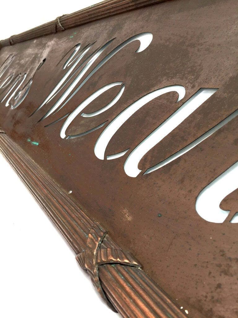 Home Decor Antique Advertising   Art Deco Copper Lightbox Mens Wear Haberdashery Shop Sign photo