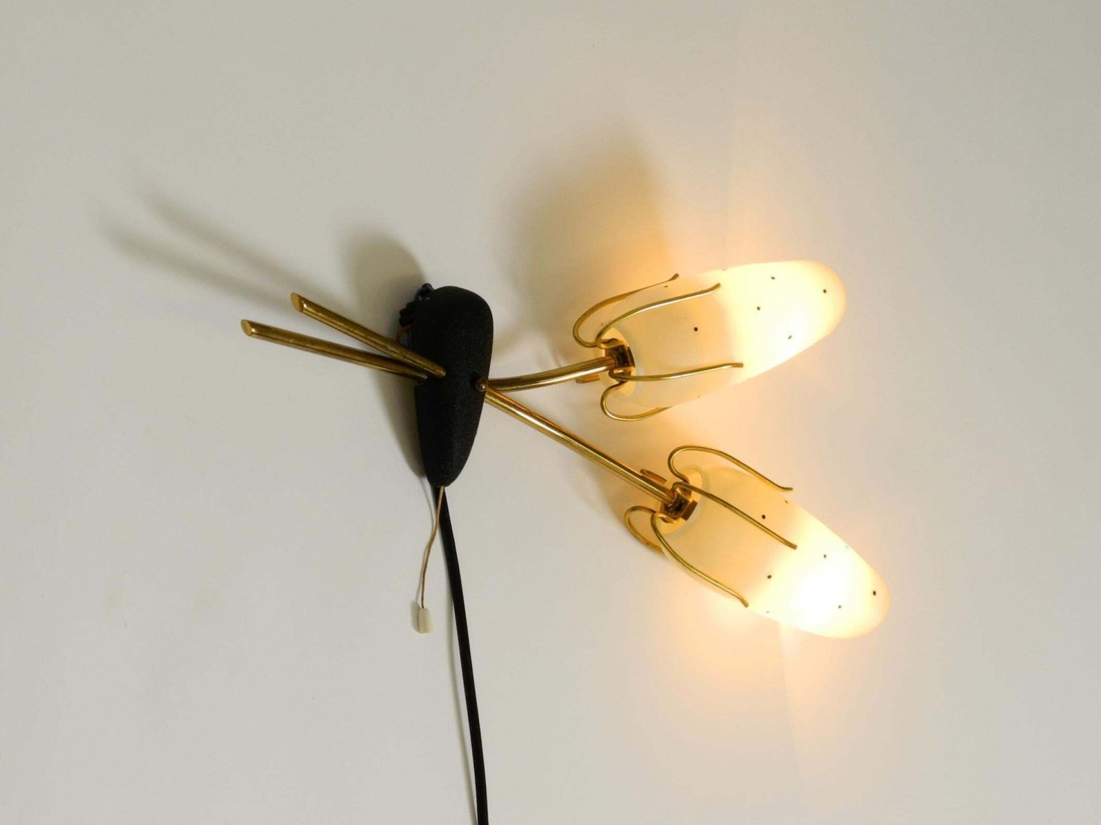 Beautiful, Extremely Rare Mid Century Brass Wall Lamp With Painted Glass Shades photo 1156.0