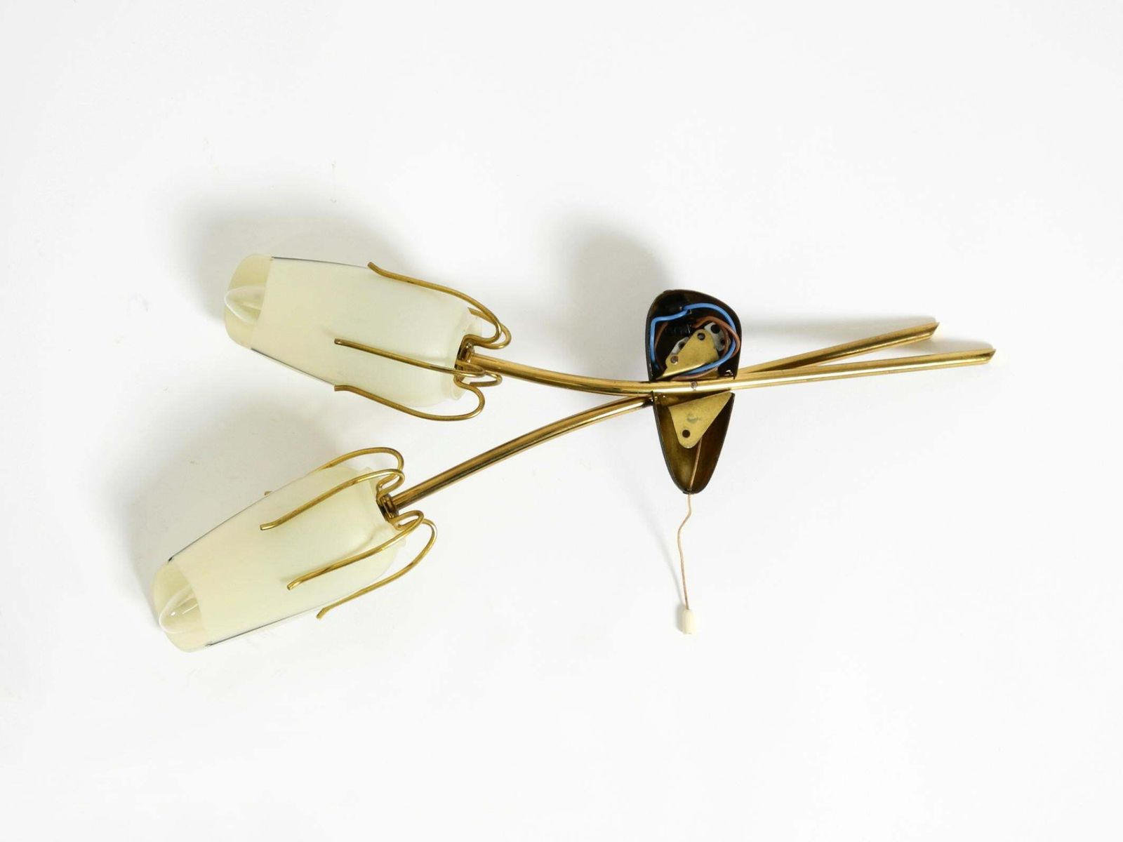 1156.0 Beautiful, Extremely Rare Mid Century Brass Wall Lamp With Painted Glass Shades photo