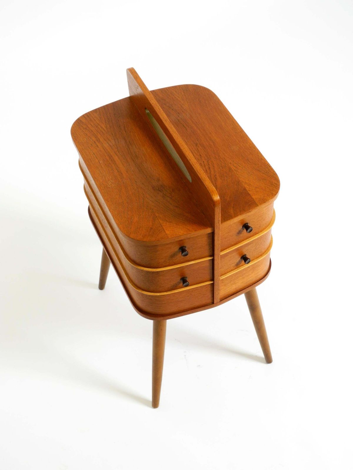 Beautiful Original Mid Century Teak Sewing Box With Hinged Compartments photo buy
