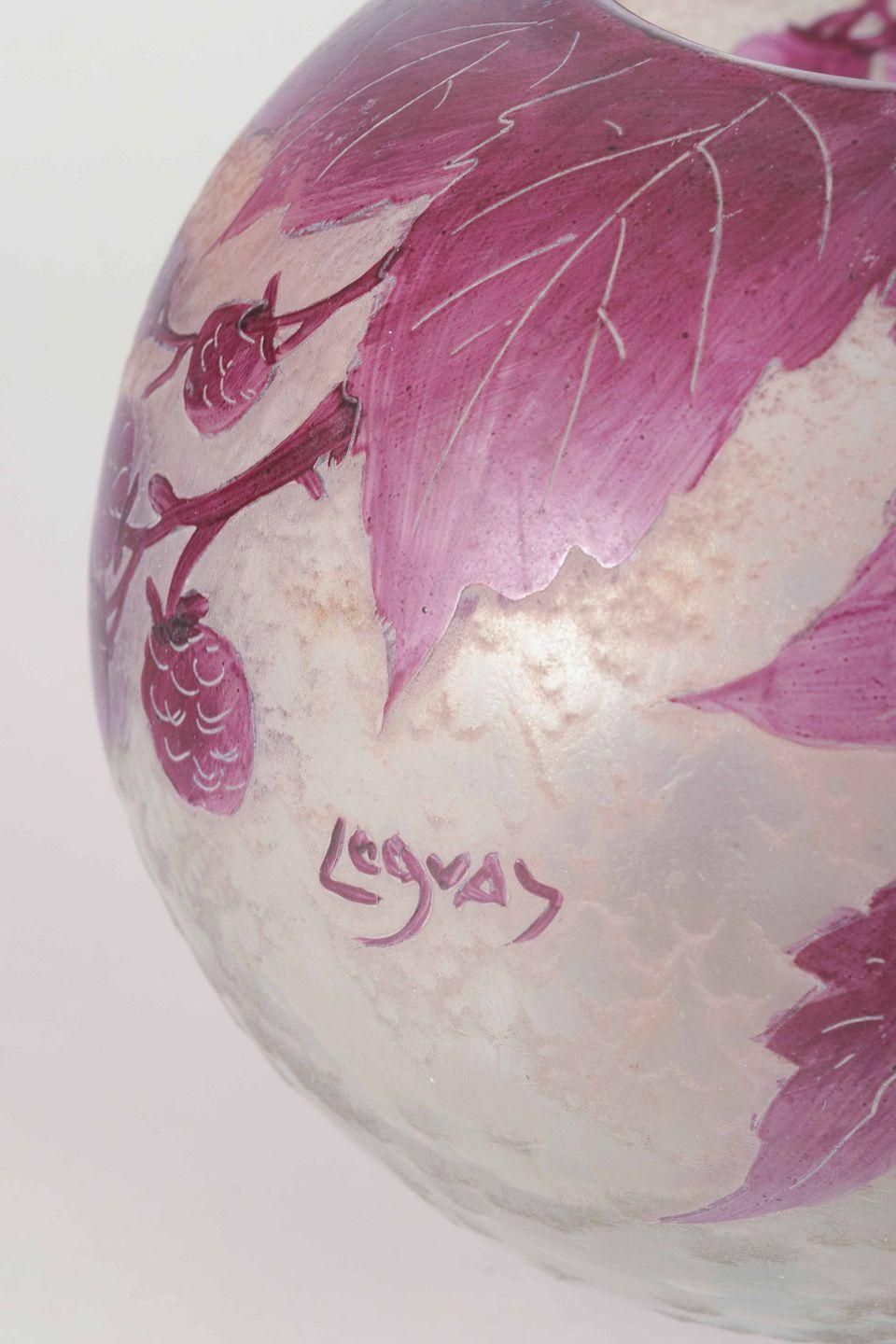 Légras, France. Art Nouveau Art Glass Vase With Leaves And Flowers, 1930s. photo for sale