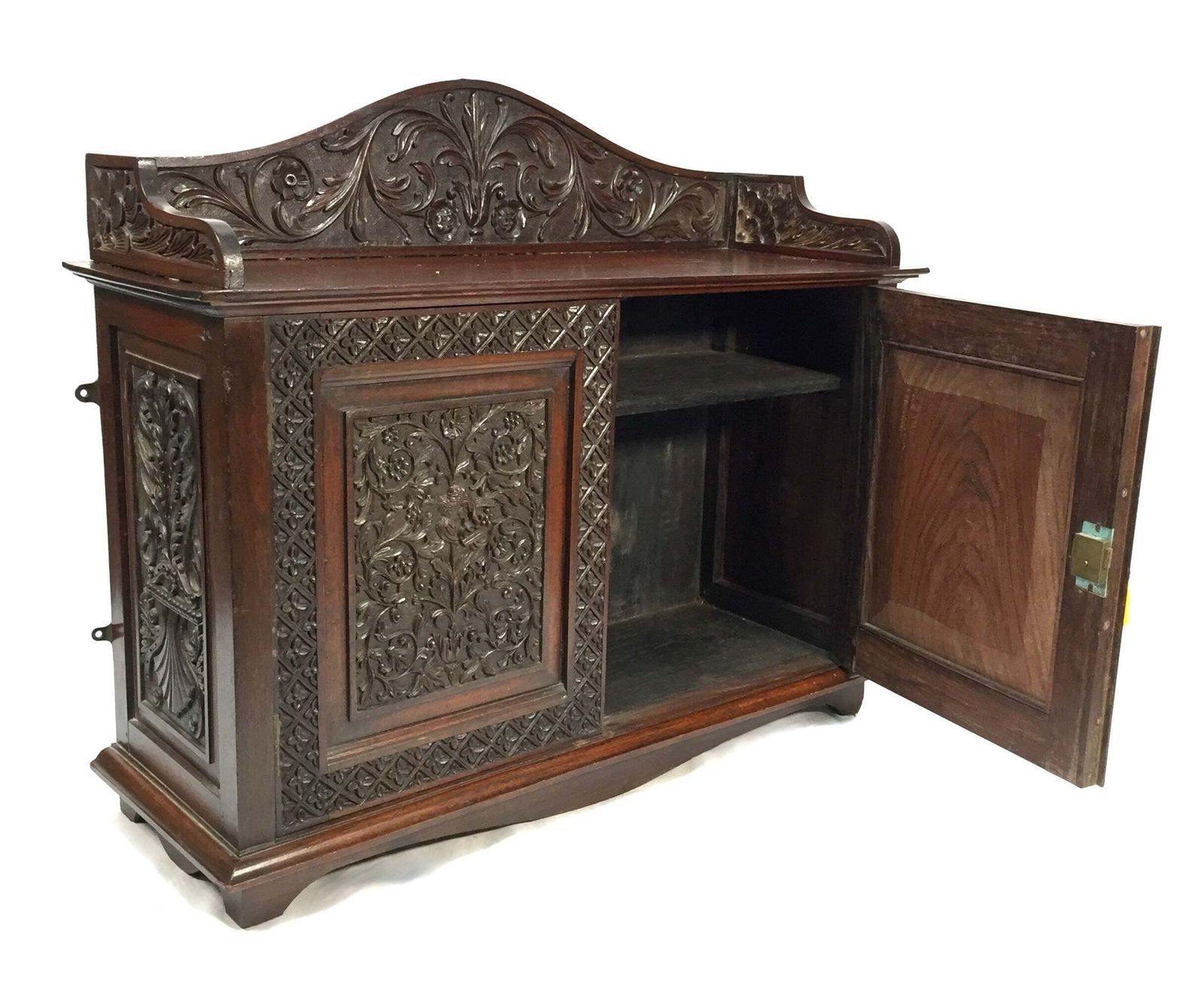 photo furniture Antique Wooden Ornate Hand Carved Cabinet / Cupboard With Key 19th Century