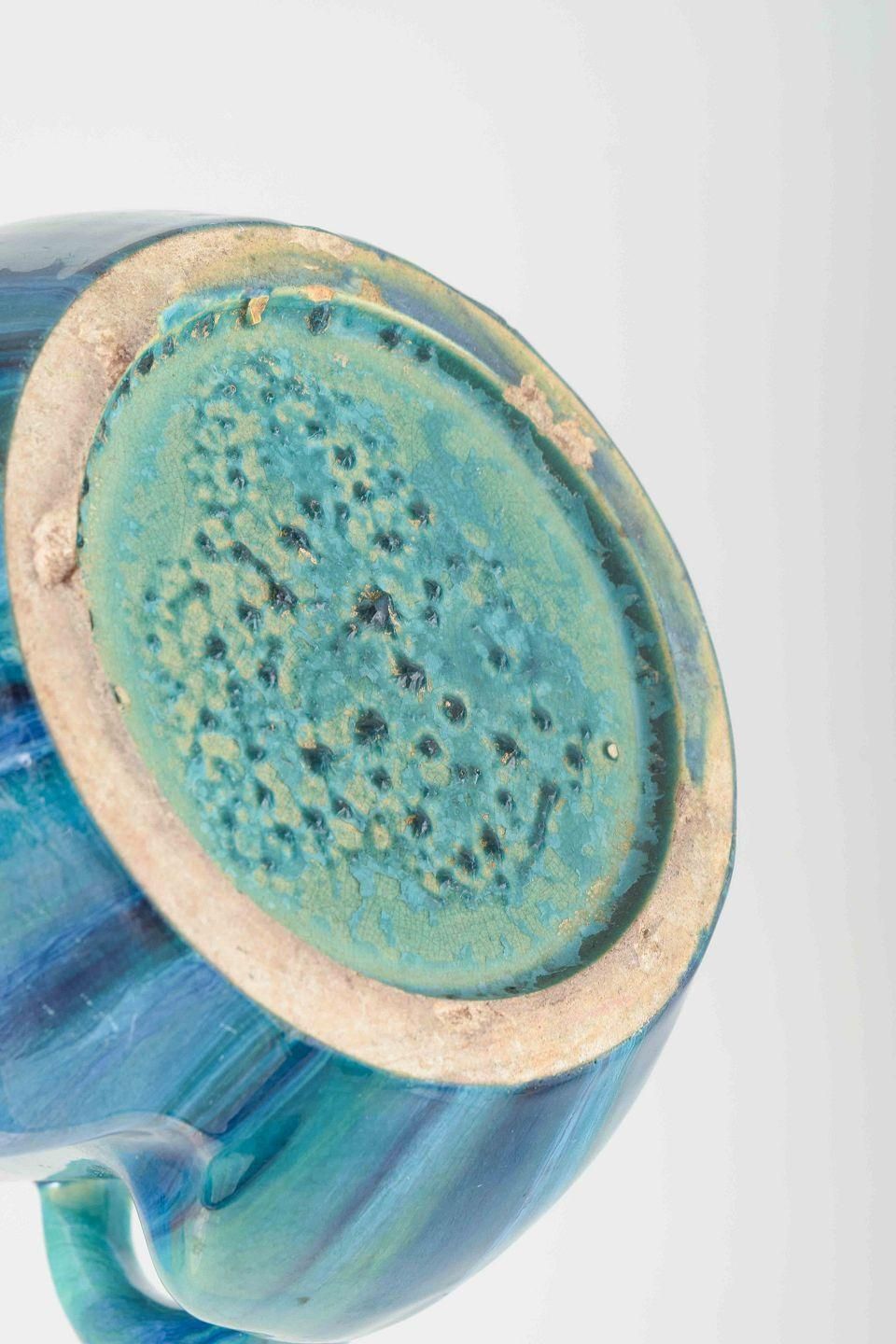 Art Nouveau Stoneware Vase With Sculptural Details And Blue And Green Glaze. photo Home Decor