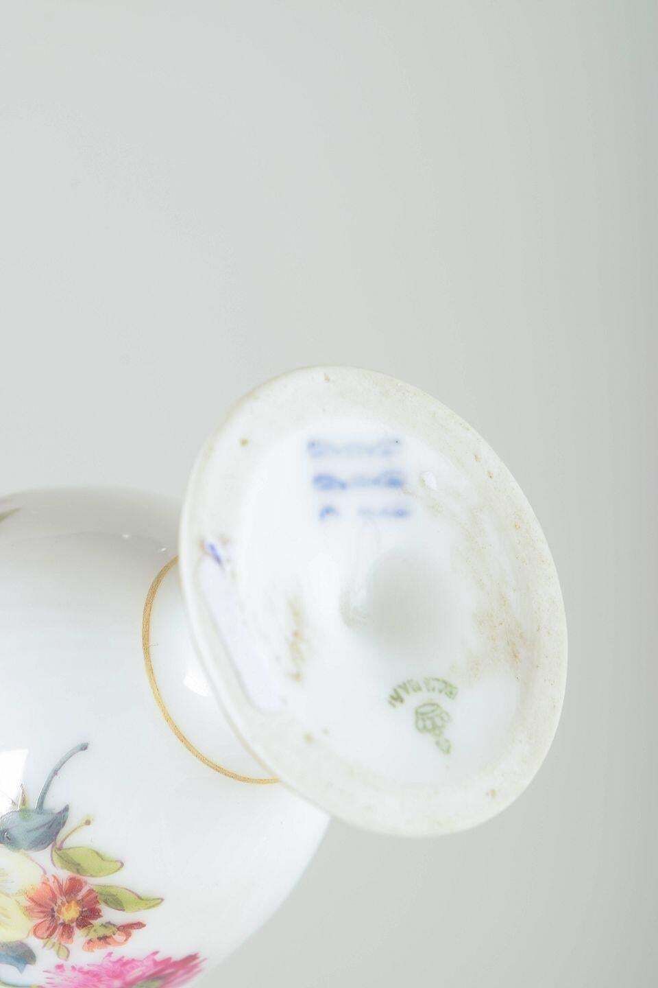 Royal Copenhagen Saxon Flower. Three Porcelain Egg Cups, Two With Fixed Saucers. photo furniture