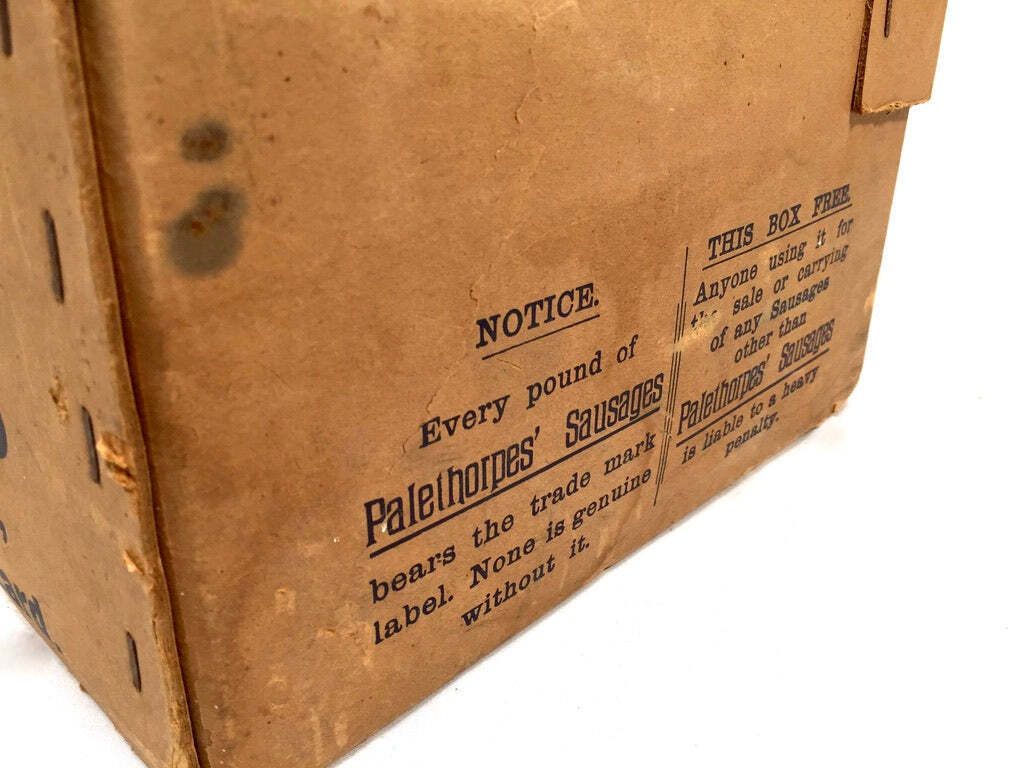 Antique Advertising Palethorpes Royal Cambridge Sausage Box Shop Display Crate photo vintage