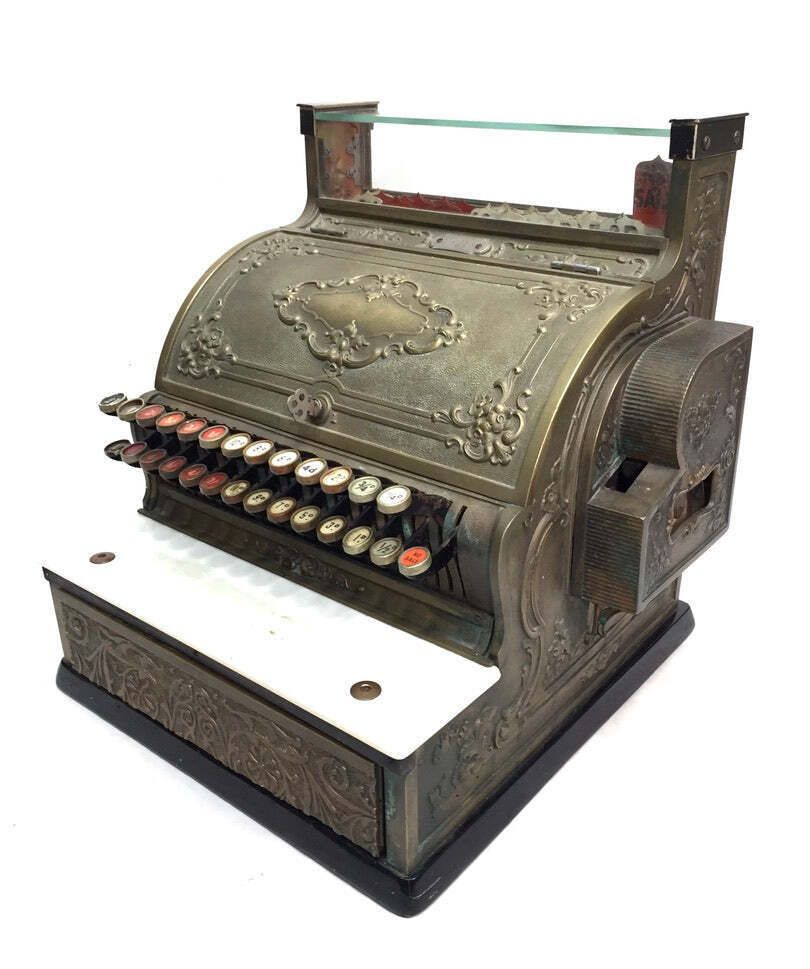 Antique Advertising   Brass Shop Used Cash Register Till / Working Order C.1900 photo for sale