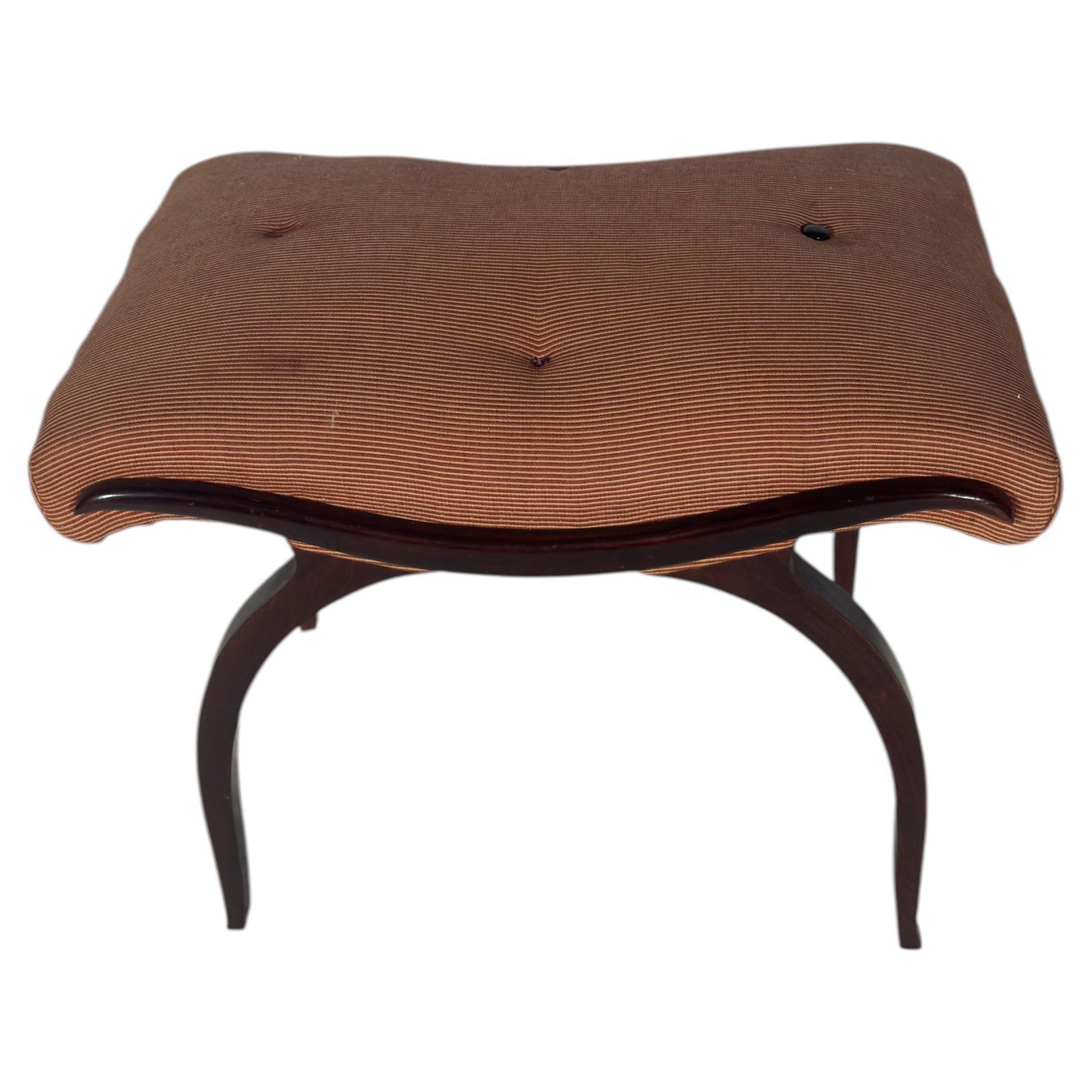 Vintage 20th Century Antique Walnut Stool With Cotton Upholstery photo vinterior
