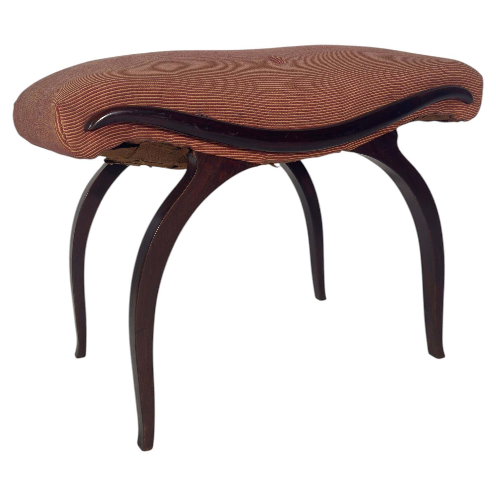 photo furniture Vintage 20th Century Antique Walnut Stool With Cotton Upholstery