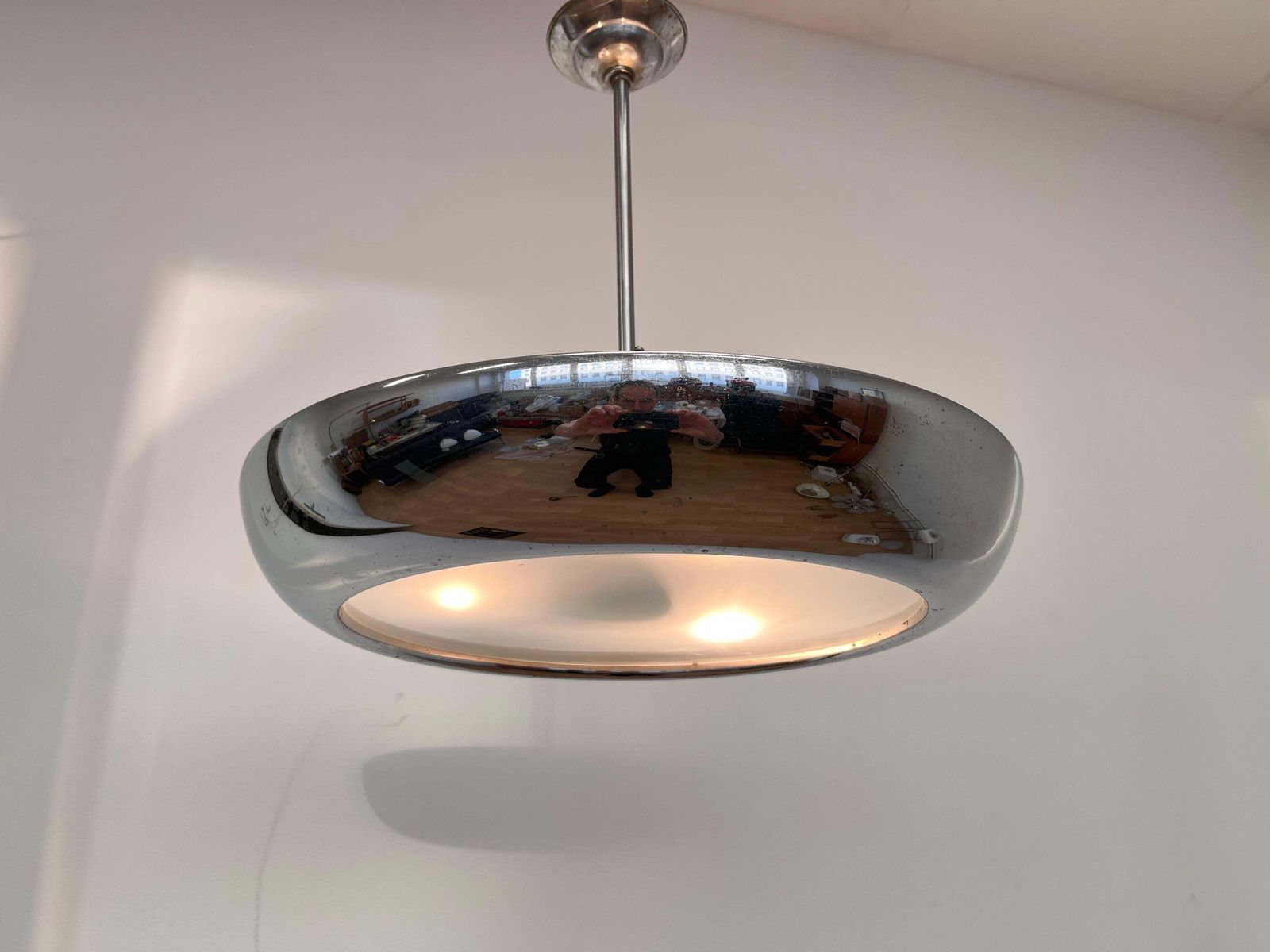 Bauhaus Chrome Ufo Pendant By Josef Hurka For Napako, 1940s photo for sale
