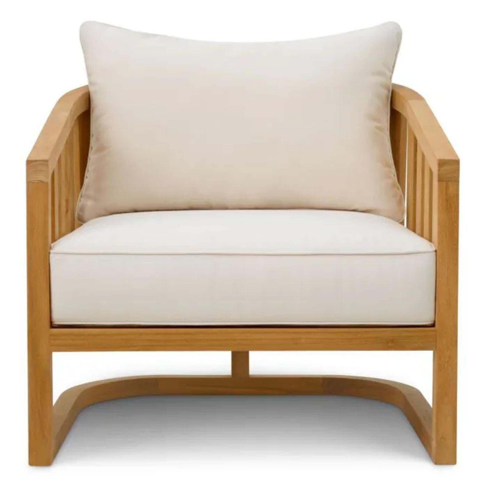 Pair Of Contemporary Natural Teak Outdoor Armchair With Canvas Cushions photo for sale
