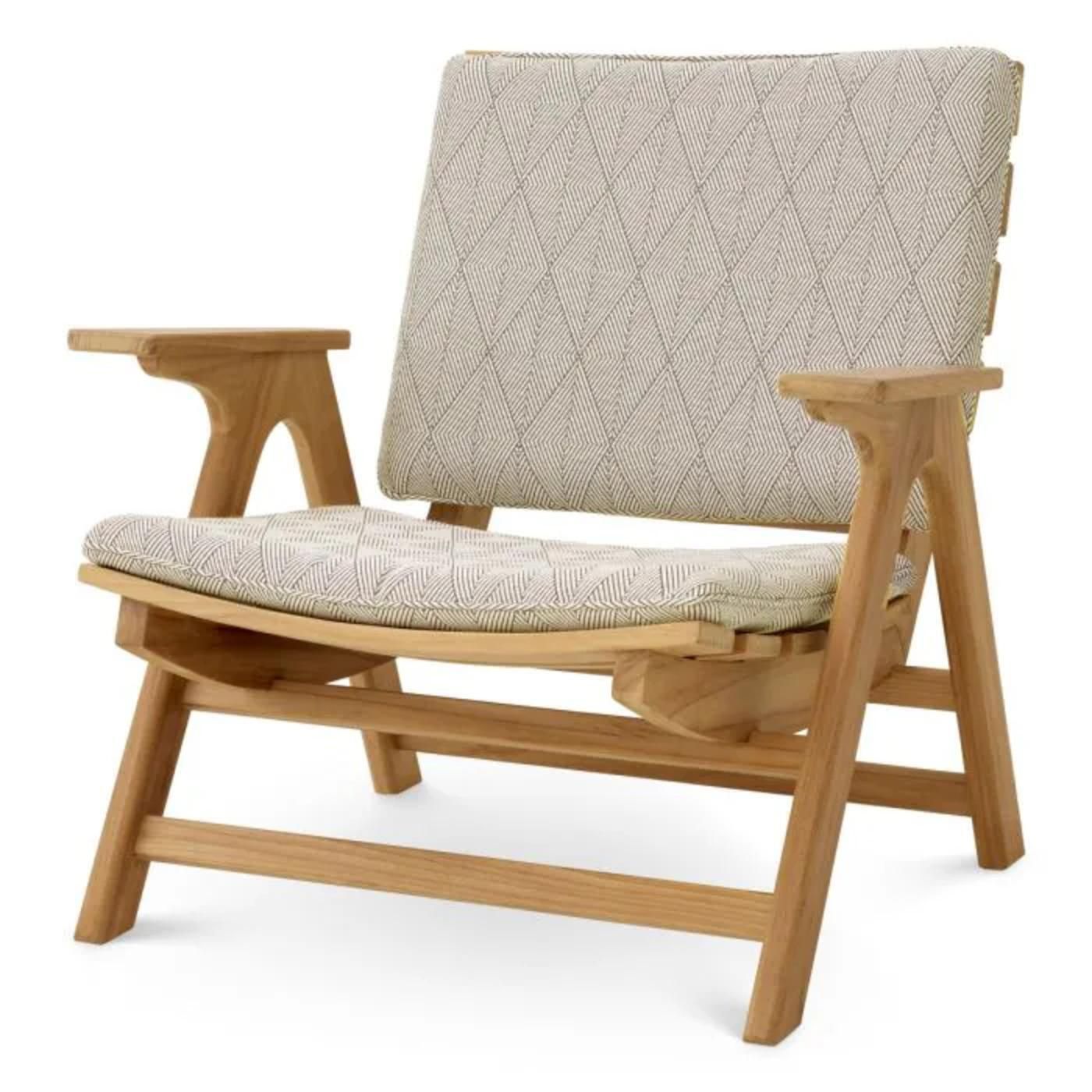 Pair Of Contemporary Natural Teak Outdoor Armchair With Graphic Upholstery photo furniture