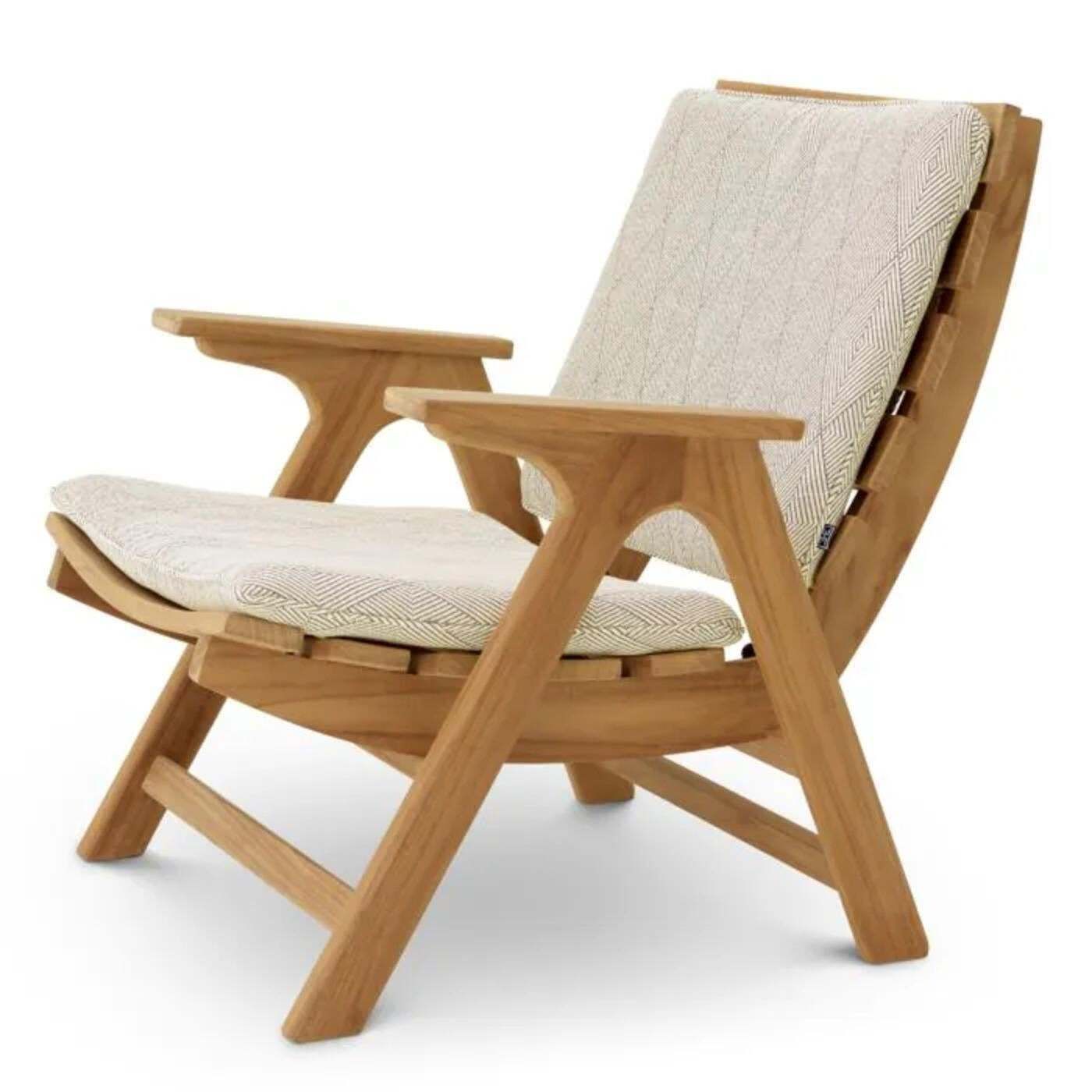 Pair Of Contemporary Natural Teak Outdoor Armchair With Graphic Upholstery photo 2948.0