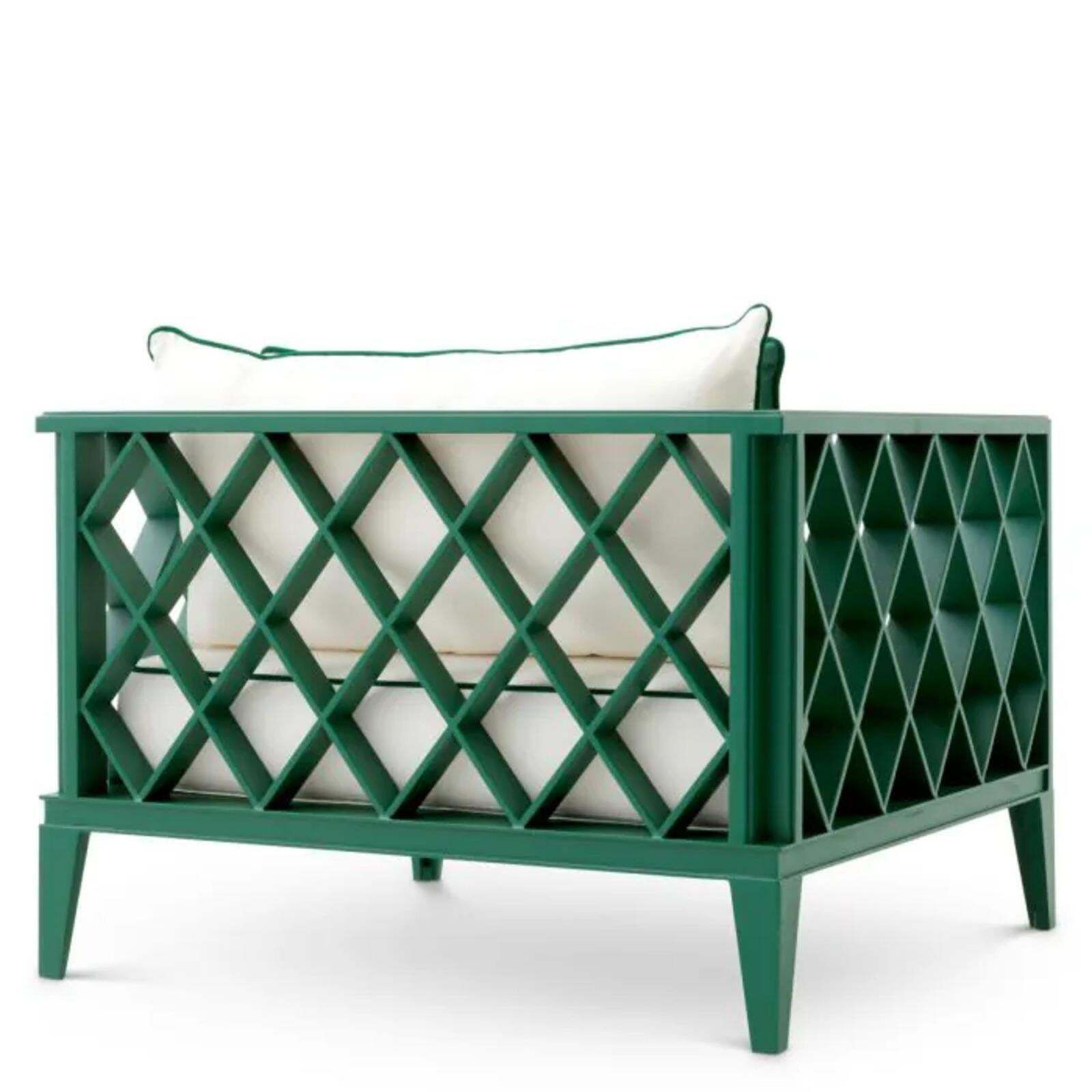 Pair Of Contemporary Outdoor Armchair Green Aluminum With Acrylic Cushions photo Garden Furniture