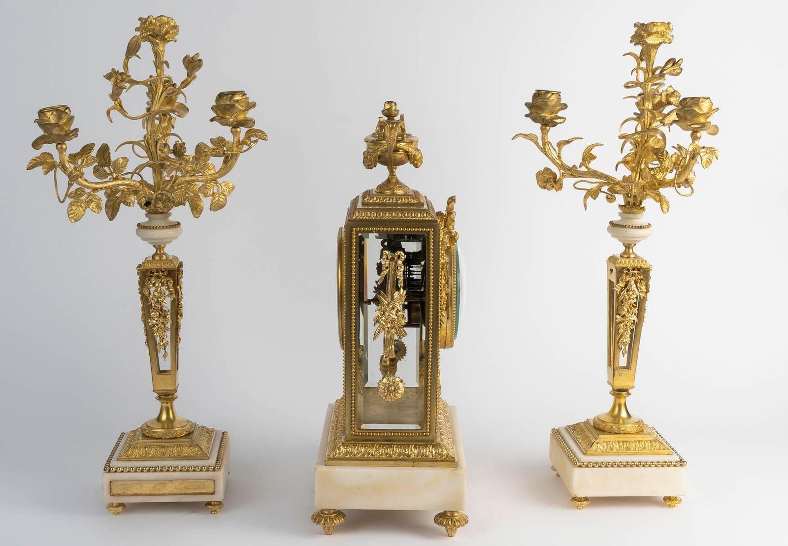 19th Century Gilded Bronze And Crystal Mantelpiece Set, Napoleon III Period. photo for sale
