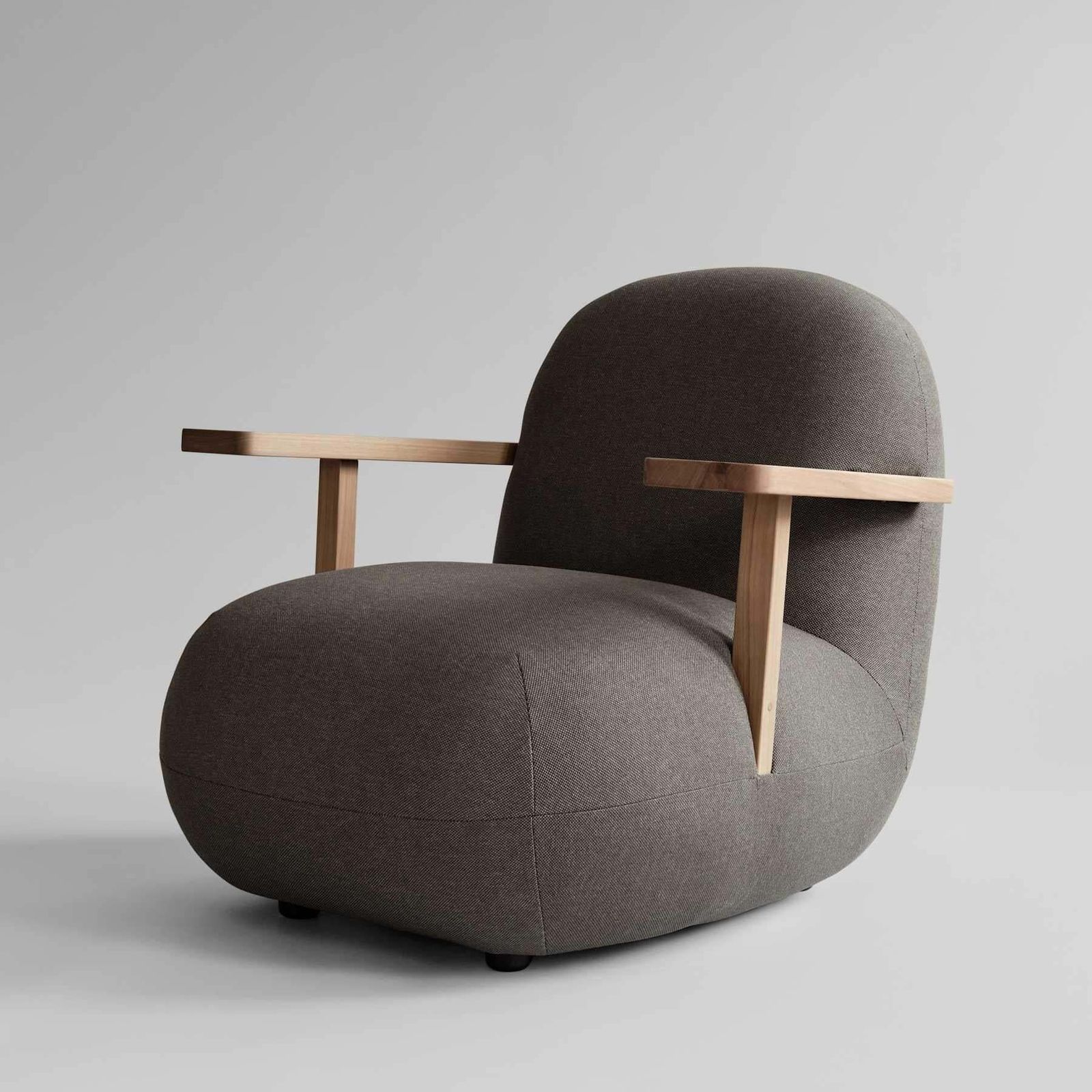 Lounge Chair With Teak Armrests In Stone Gray Outdoor Fabric photo Furniture