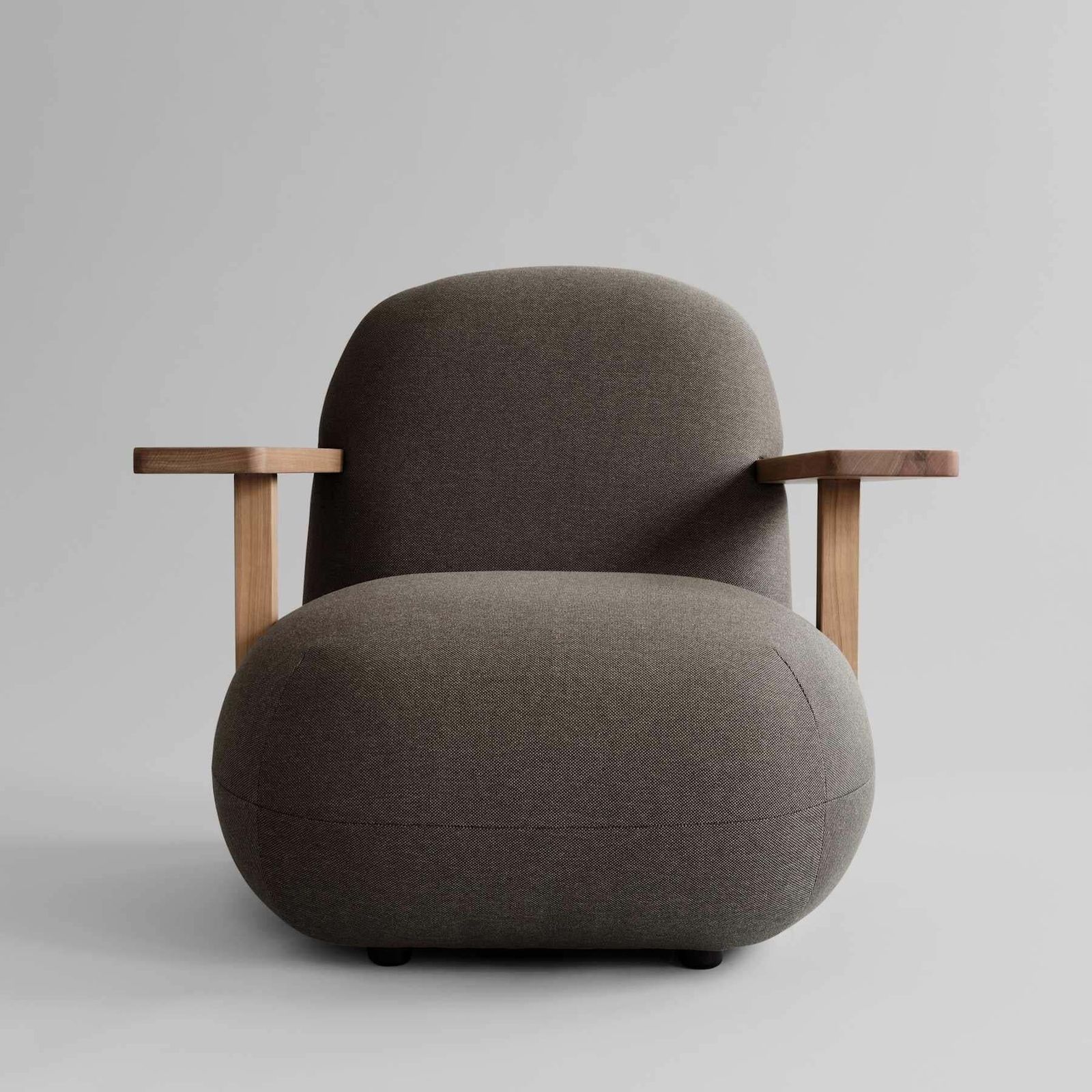 photo furniture Lounge Chair With Teak Armrests In Stone Gray Outdoor Fabric