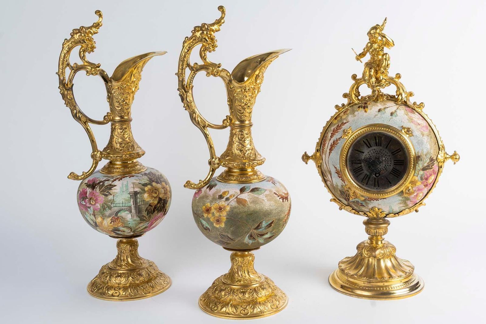 19th Century Fireplace Set In Porcelain And Gilded Pewter, Napoleon III Period. photo Home Fixtures