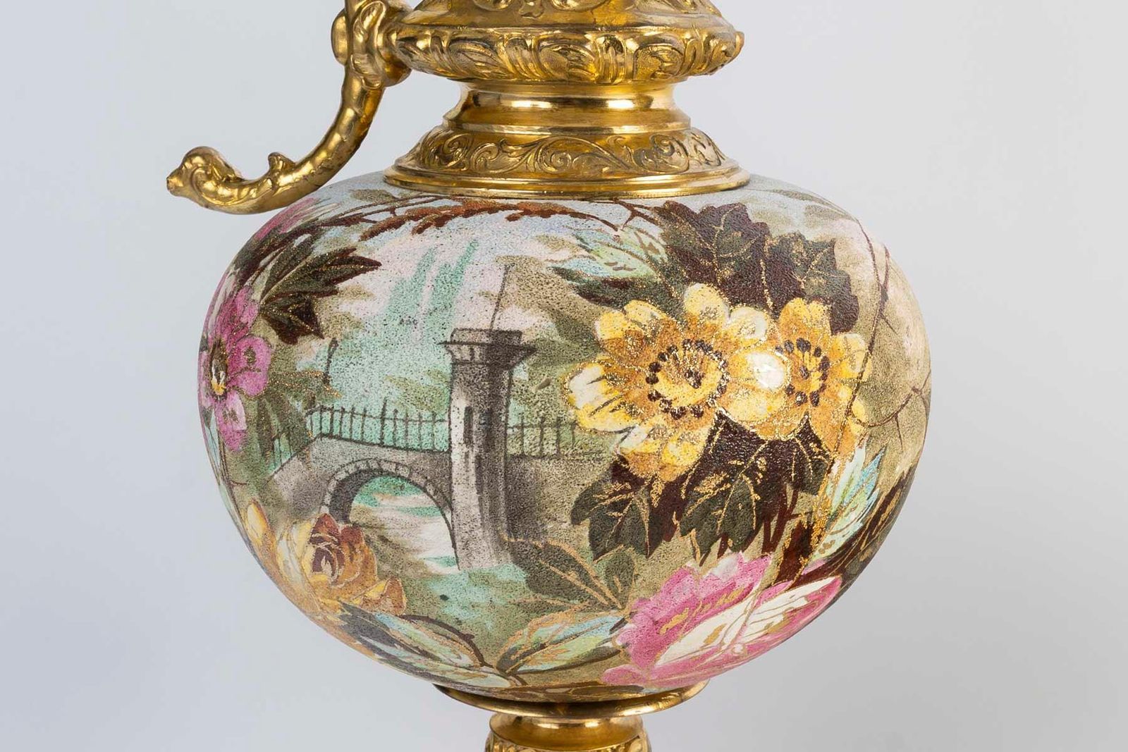 photo furniture 19th Century Fireplace Set In Porcelain And Gilded Pewter, Napoleon III Period.
