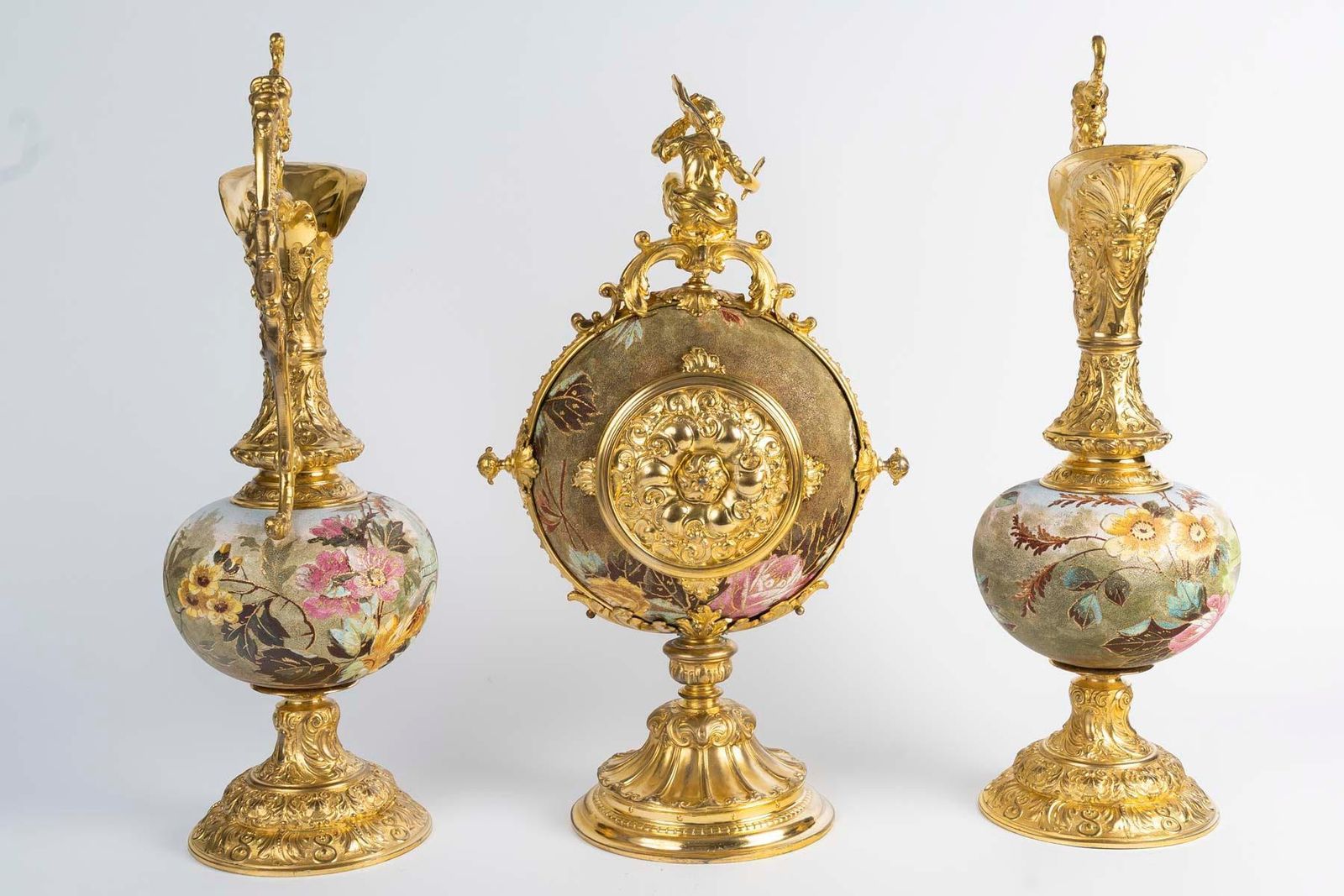 Home Fixtures 19th Century Fireplace Set In Porcelain And Gilded Pewter, Napoleon III Period. photo