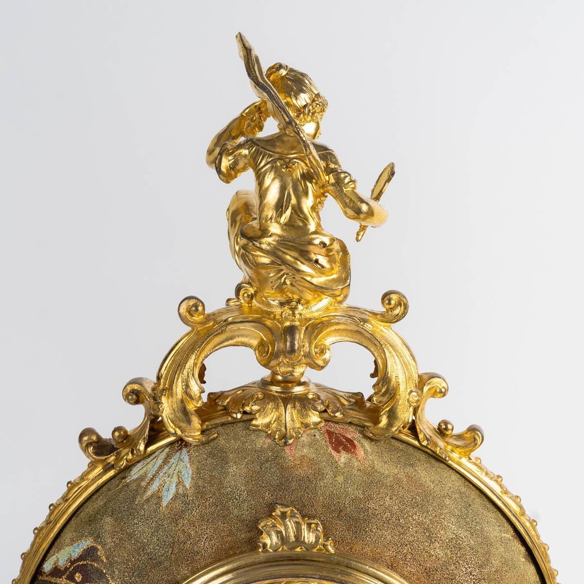 3712.0 19th Century Fireplace Set In Porcelain And Gilded Pewter, Napoleon III Period. photo